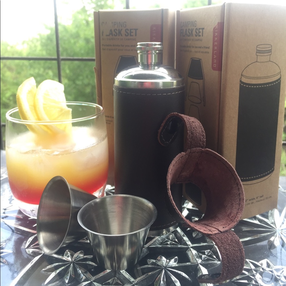 Leather and Steel 3 Piece Camping Flask Set